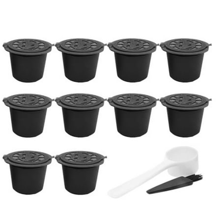 

10 Pcs Reusable Refillable Coffee Capsule Filters for Nespresso with Spoon Brush Kitchen Accessories Coffee Filter Black