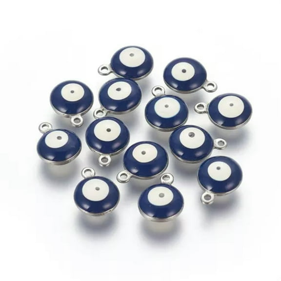U8MO 20pcs 304 Stainless Steel Enamel Charms Smooth Mini Flat Round Pendants 8.5~13mm-MidnightBlue-13x10x5mm