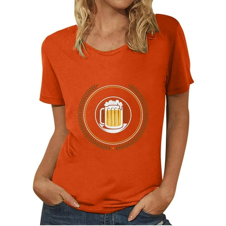 

Shirts for Women Shirts for Women Women Blouse Oktoberfest Crewneck T-Shirt Summer Print Short Sleeve Pullover Men s Women s T-Shirt Tops Shirt Crop Top White Tank Tops Women Clearance Orange M
