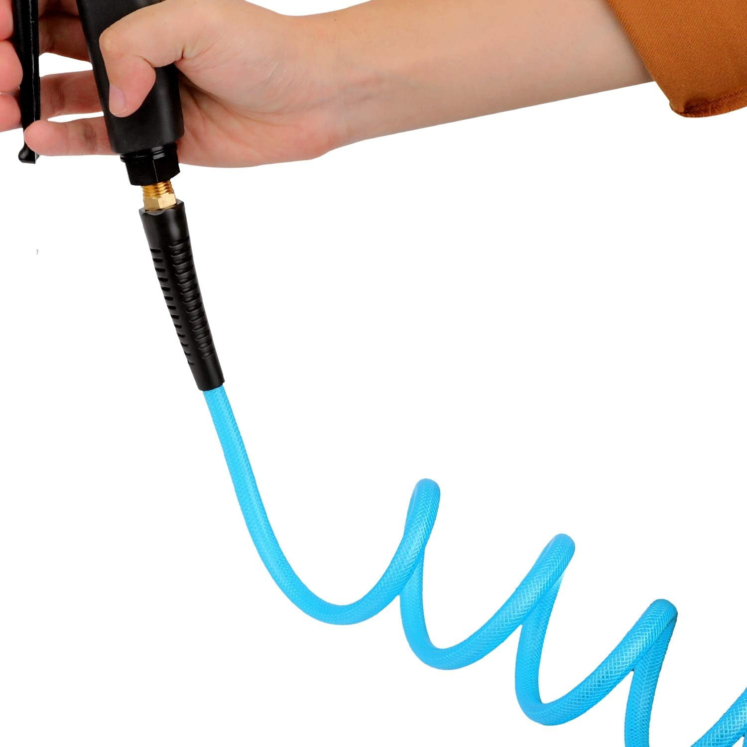 MKEUDQ-1/4''×10ft Recoil PU Air Hose, Air Compressor Hose with Swivel Fittings and Bend Restrictors