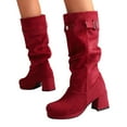 thumbnail image 6 of Women's Knee High Suede Square Toe Boots Block Heeled Boots, 6 of 7
