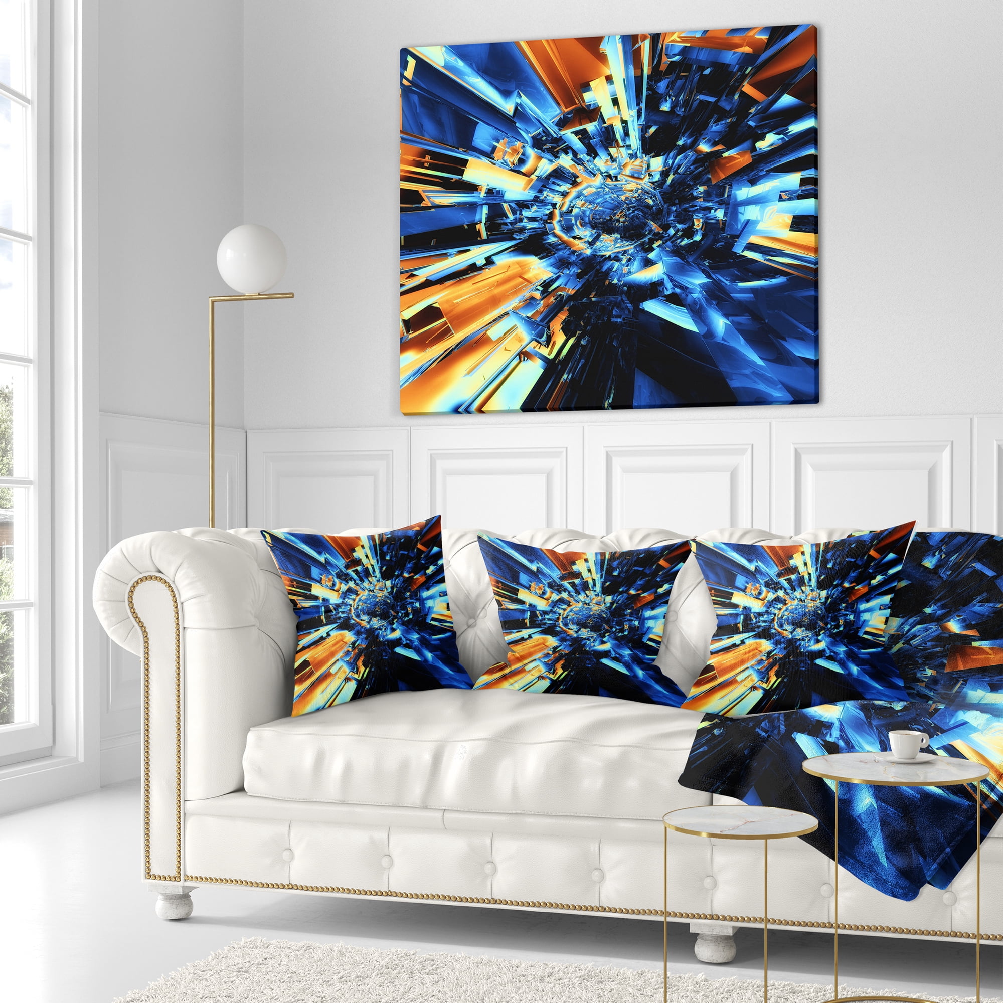 Designart Into the Center Blue Fractal Design - Abstract Throw Pillow - 18x18