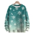thumbnail image 3 of WTOBBY Christmas Themed Women's Knit Sweater Top, Long Sleeve Round Neck Printed Pullover, Casual Holiday Fashion Wear for Seasonal Outfits,Army Green L, 3 of 5
