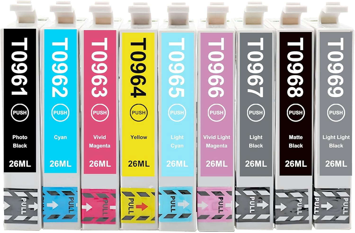 T096 96 Ink Cartridge Replacement for T0961 T0962 T0963 T0964 T0965 T0966 T0967 T0968 T0969 Ink for Stylus Photo R2880 Inkjet Printer Ink (9-Pack)