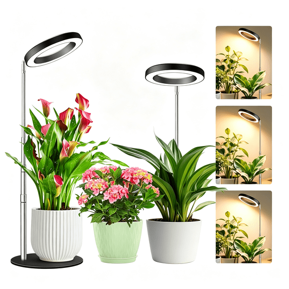 HIBIBUD Grow Lights for Indoor Plants,80 Leds Full Spectrum Plant Grow Light with 2 Mounting Options,6/12/16H Timer,3 Spectrum Modes,37In Height Adjustable Desk Growing Lamp(Black/2-Pack)