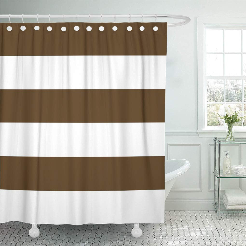 Living Shower Curtain 66x72 Inch, Brown White Striped Shower Curtain