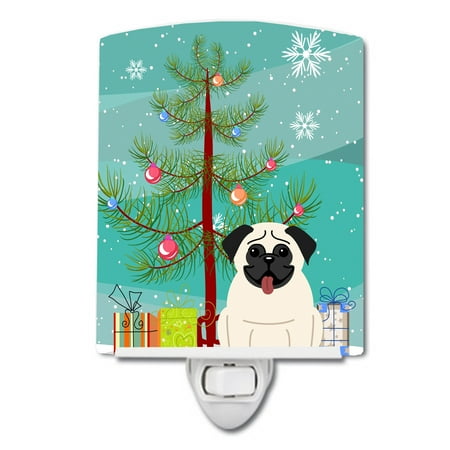 

Caroline s Treasures BB4129CNL Merry Christmas Tree Pug Cream Ceramic Night Light 6x4x3 multicolor
