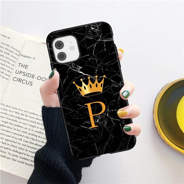 Funda de teléfono de moda con letras de corona de mármol negro de silicona suave para iPhone 11 12 Pro Max 12 Mini funda a prueba de golpes funda trasera de TPU suave Tan Jianjun unisex