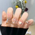 thumbnail image 3 of 24 uñas postizas desnudas brillantes con purpurina y perlas en forma de corazón para mujeres y niñas, 3 of 3