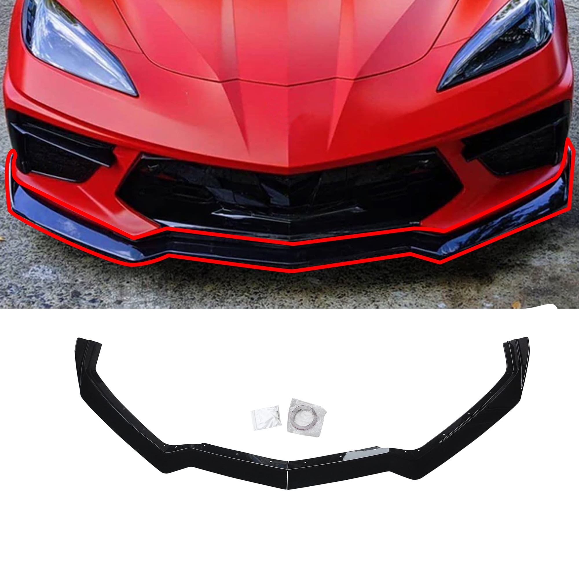 Corvette Aerodynamic Front Lip Splitter For 2020-2024 Chevy Corvette C8 - 5VM Style Matte Black ABS Body Kit | Bumper Protection Matte Black Front Air Dam