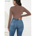 thumbnail image 4 of BadPiggies Women's Mock Turtleneck Bodysuit Jumpsuit Basic Long Sleeve Tops Stretchy Shapewear (M, Coffee), 4 of 4