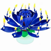 PMU Birthdays Lotus Flower Musical Birthday Candle Spinning Birthday Cake Decoration Blue pkg/1