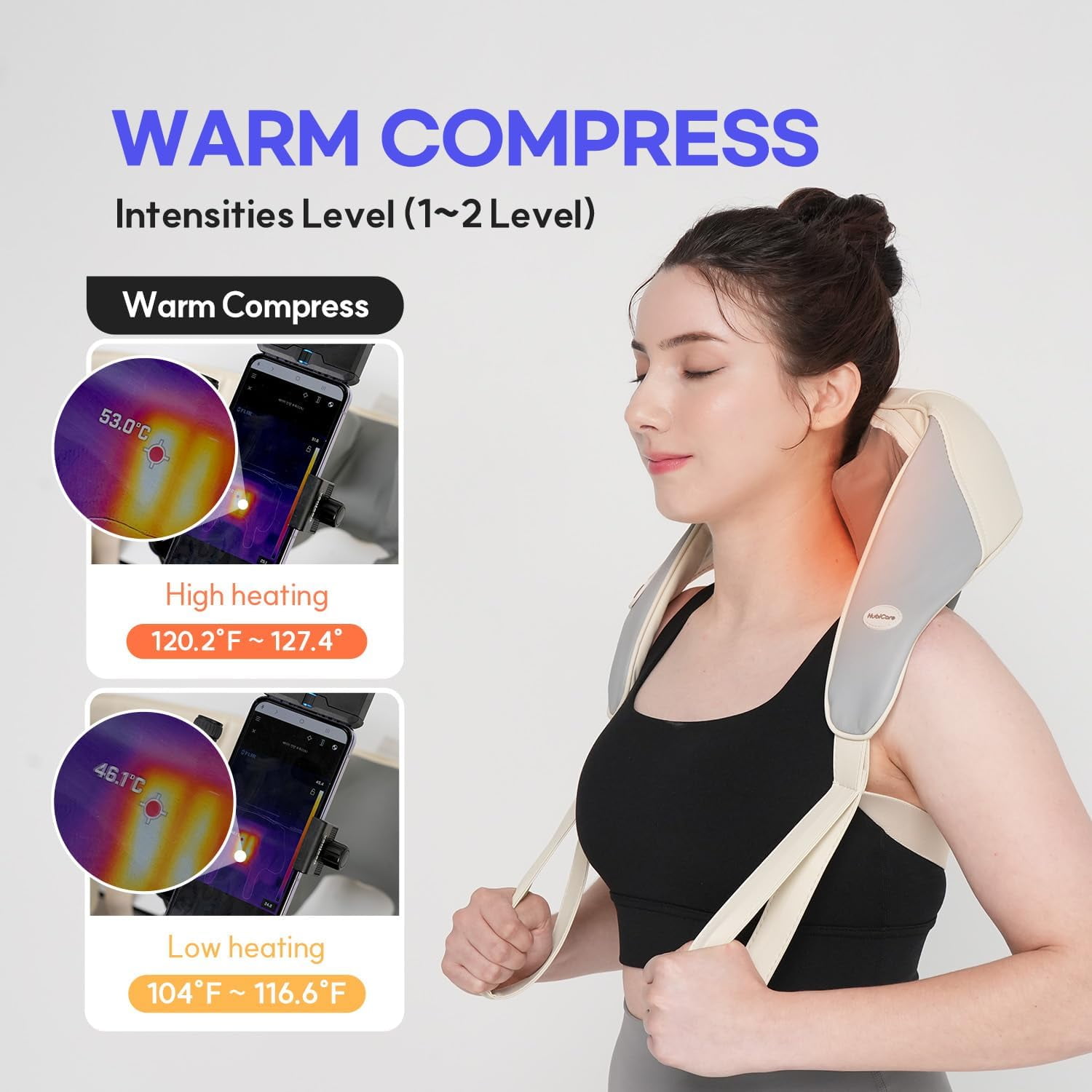 Neck Massager with Heat and Compression - Cordless Electric Deep Tissue Kneading for Pain Relief