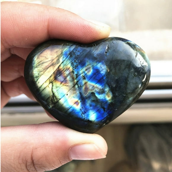 Labradorite Crystal Heart Palm Stone - Pocket Massage Worry Stone for Natural Body Chakra Balancing, Reiki Healing and Crystal Grid