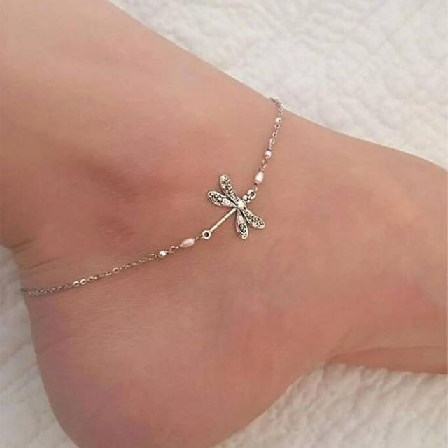 Simple Dragonfly Insect Thin Chain Anklet Minimalist Ankle Bracelet For Women