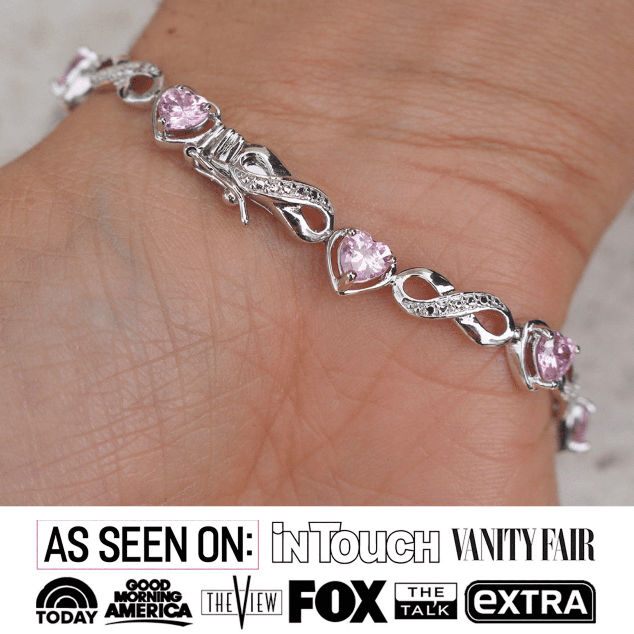 Cate & Chloe Amanda 18k White Gold Plated Pink Heart Bracelet with Simulated Diamonds for Women