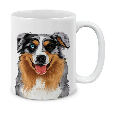 

WIRESTER 11 Oz Ceramic Tea Cup Coffee Mug Full Portrait Merle Aussie Australian Shepherd Dog