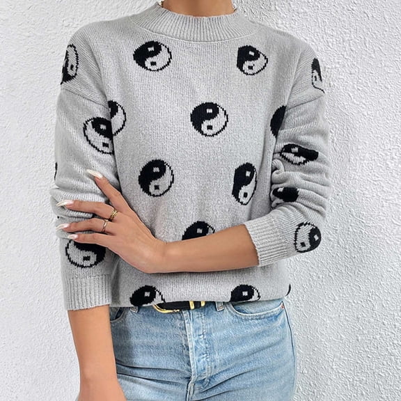 Lilgiuy Womens Halloween Sweaters Fashion Long Sleeves Solid Color Crew Neck Loose Trend Tops Blouse Knitted Sweater for Dance Performance