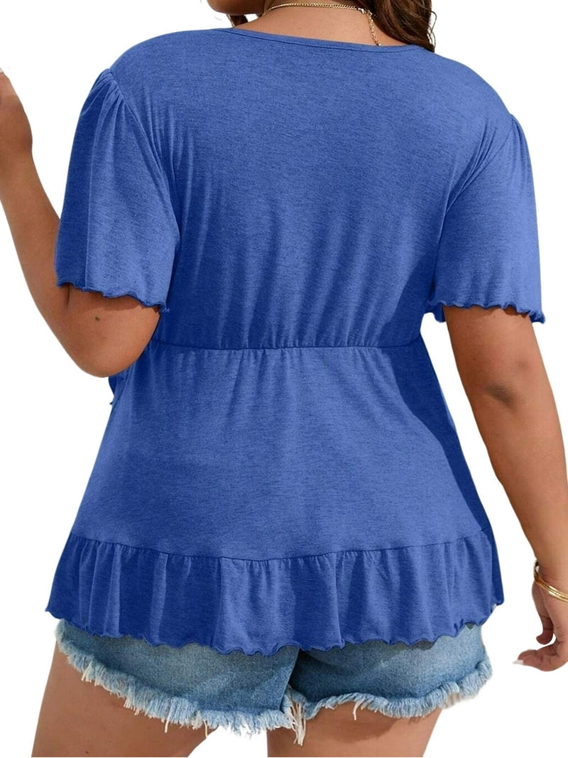 ZXSXSY Women's Plus Size V Neck Ruffle Short Sleeve Top - Walmart.com