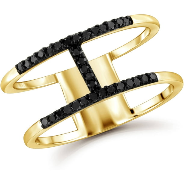 Black Diamond Accent 14kt Gold Over Silver H Ring