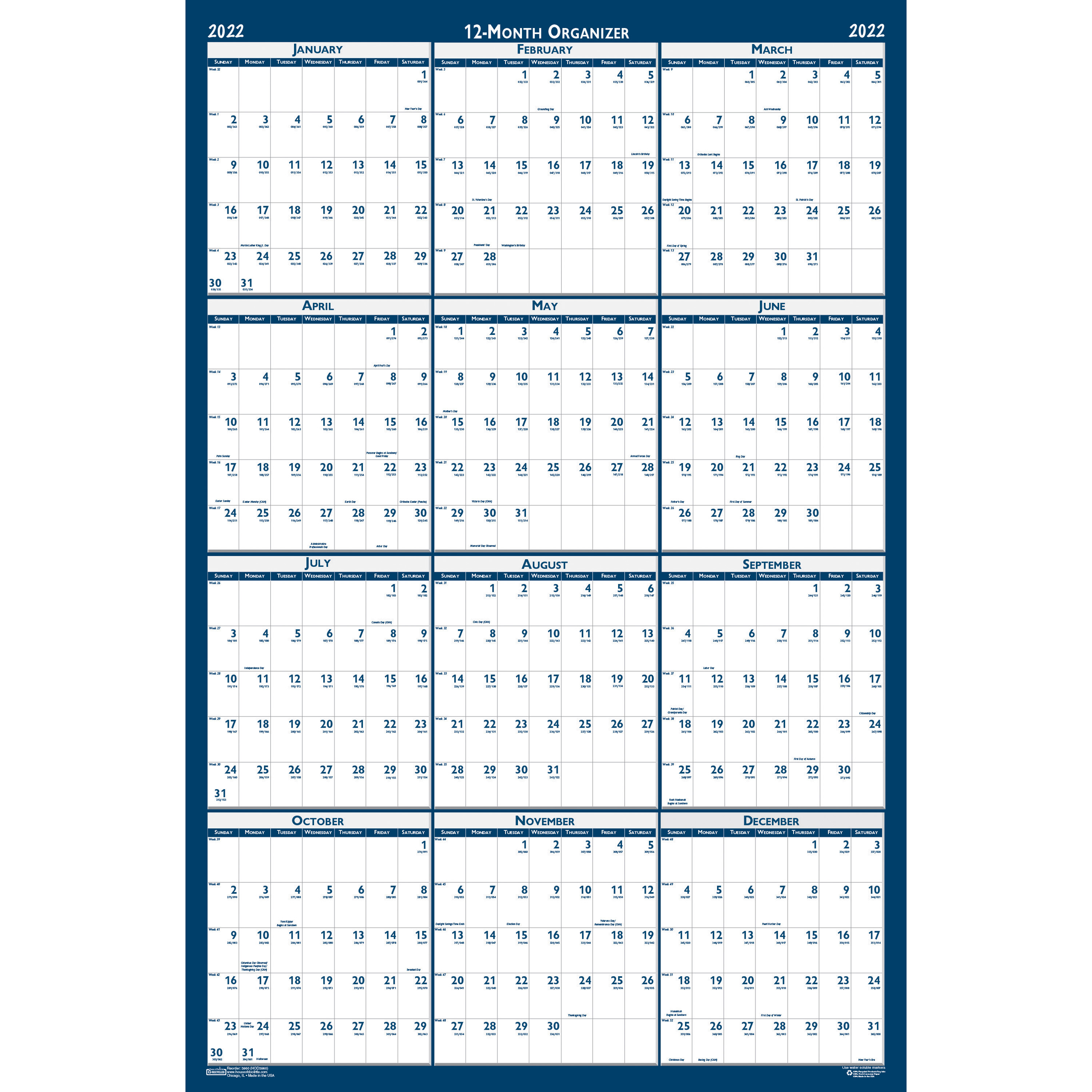 House of Doolittle, HOD3961, Write-on Laminated Wall Planner, 1 Each, Blue,Gray