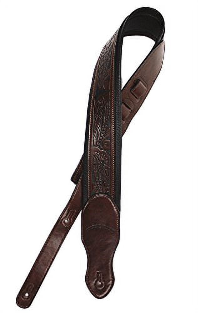 Walker & Williams G-110 Mahogany Brown Padded Guitar Strap with Embossed Tooling