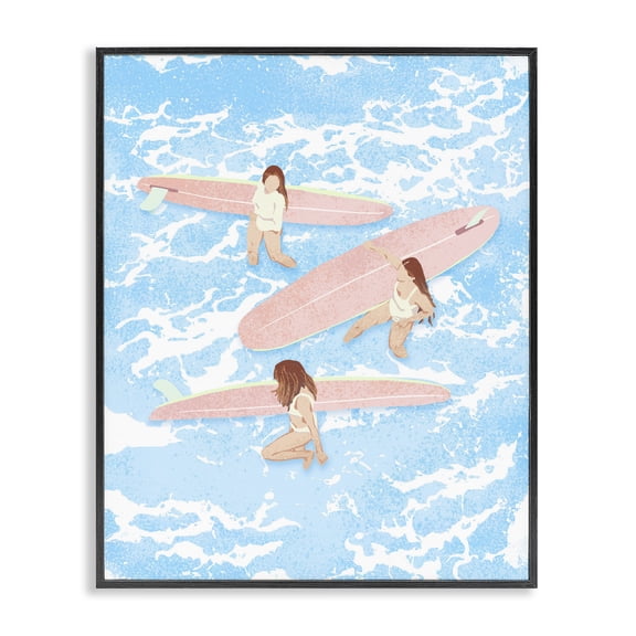 Surfing Girls Trio Black Framed Giclee Art, design by Ziwei Li