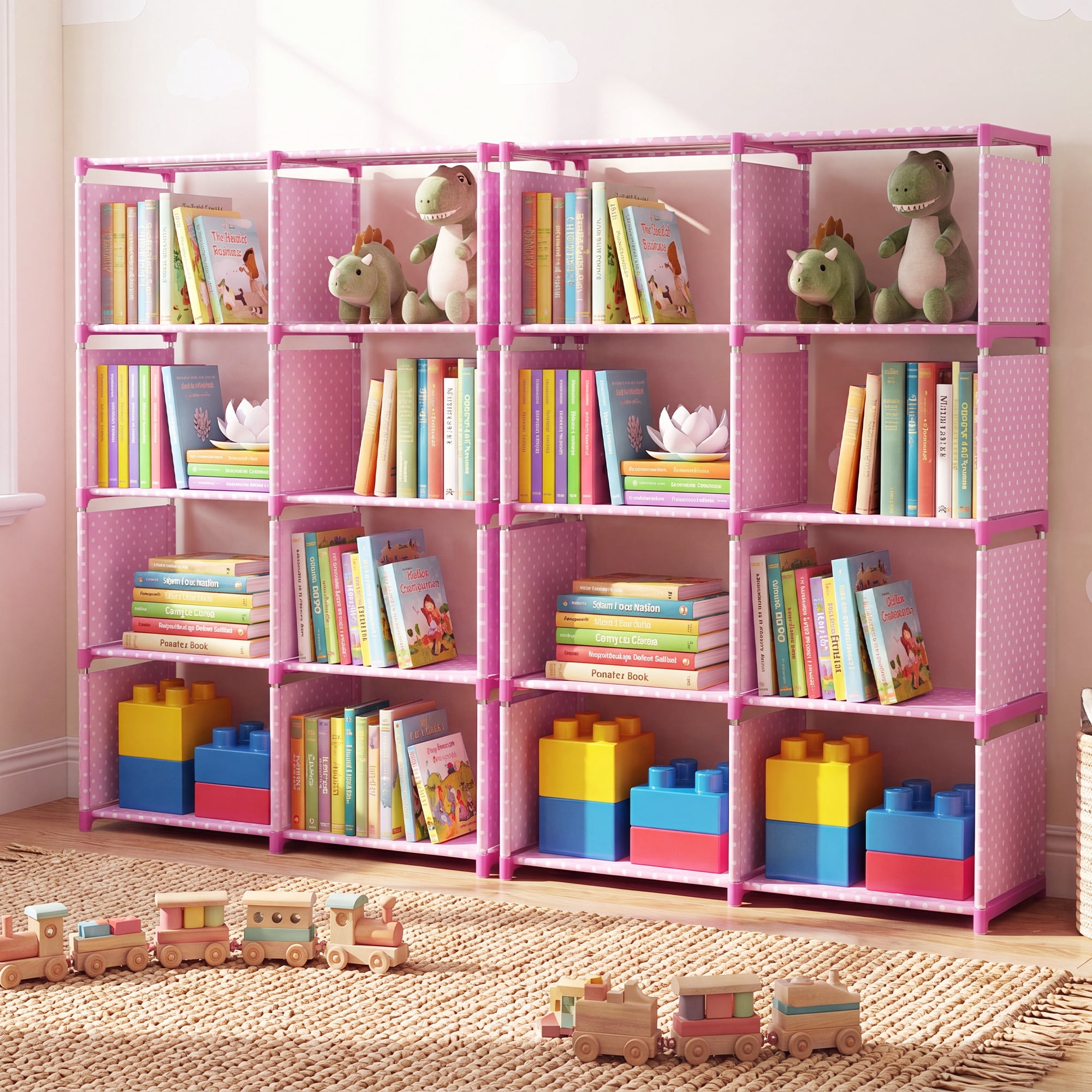 HONEIER Bookshelf, 8-Cube Storage Organizer, 5-Tier Open Bookcase for Bedroom Living Room Office, Pink