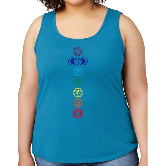 Women's Colored Chakras Yoga Mid-weight Tanktop, 4XL Neon Blue