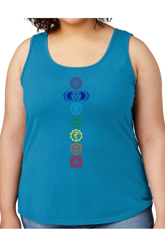 Women's Colored Chakras Yoga Mid-weight Tanktop, Large Neon Blue