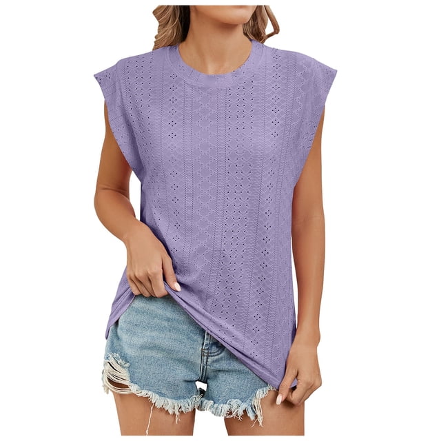 HBFAGFB Débardeurs pour Femmes Décontracté Été Col Rond Sans Manches Simple Polyvalent Blouse Violet Taille TG