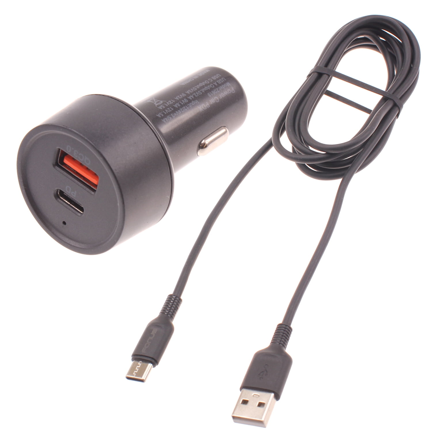 36W Quick Car Charger for Samsung Galaxy S24 FE - 2-Port USB Cable Type-C PD Power Adapter DC Socket for Galaxy S24 FE