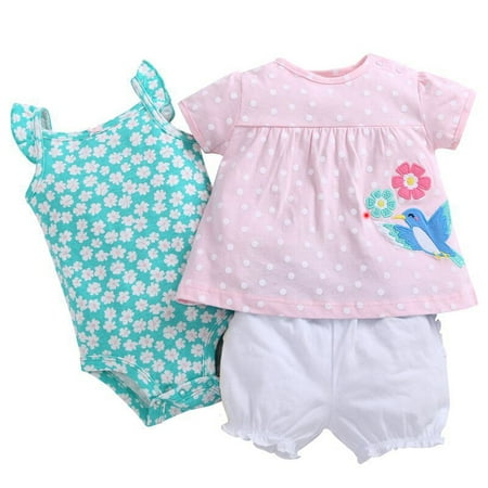 

QWERTYU Newborn Infant Baby Toddler Summer T Shirts and Shorts Set Clothing Set Outfits Short Sleeve for Girl 0-2Y