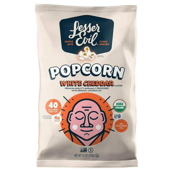 Pack of 12, Lesser Evil Organic White Cheddar Flavor Popcorn, 4.6 oz