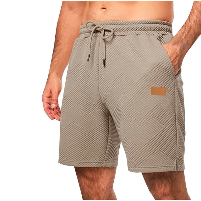 Mgmyaa Men's Running Shorts Texture Elastic Waist Drawstring Summer Beach Vocation Shorts Gym Workout Short Pants