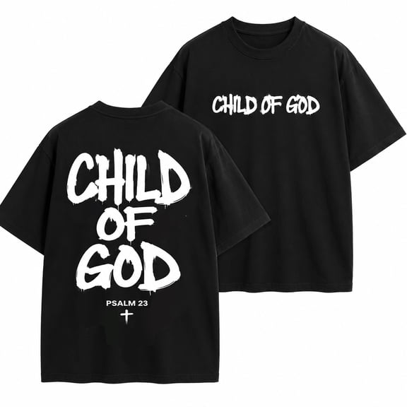 Child of God Psalm 23 Front and Back Print Cotton T-Shirt Christian Faith Tee