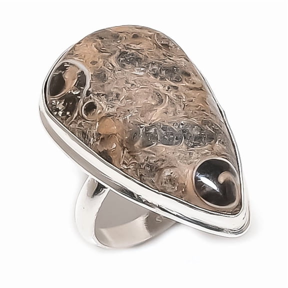 Natural Turritella Fossil Gemstone 925 Sterling Silver Jewelry Ring Size 8