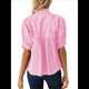 thumbnail image 5 of Blusa con Cuello en V y Mangas Abullonadas para Mujer, Estilo Babydoll, Peplum, Elegante, Informal, Plisada, Holgada. Rosa M, 5 of 6