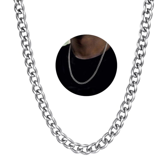ChainsHouse 4MM Stainless Steel Cuban Link Chain Necklace for Women Men Durable Silver Chains Jewelry Gift for Father's Day Christmas Stuffers Valentines,22''