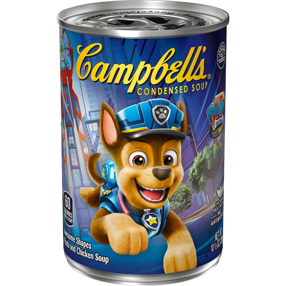 Campbell's Kids Soup, PAW Patrol, Puppyshaped pasta in chicken soup