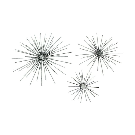 Zeckos Silver Finish Modern Atomic Star Burst Wall Décor Set of 3