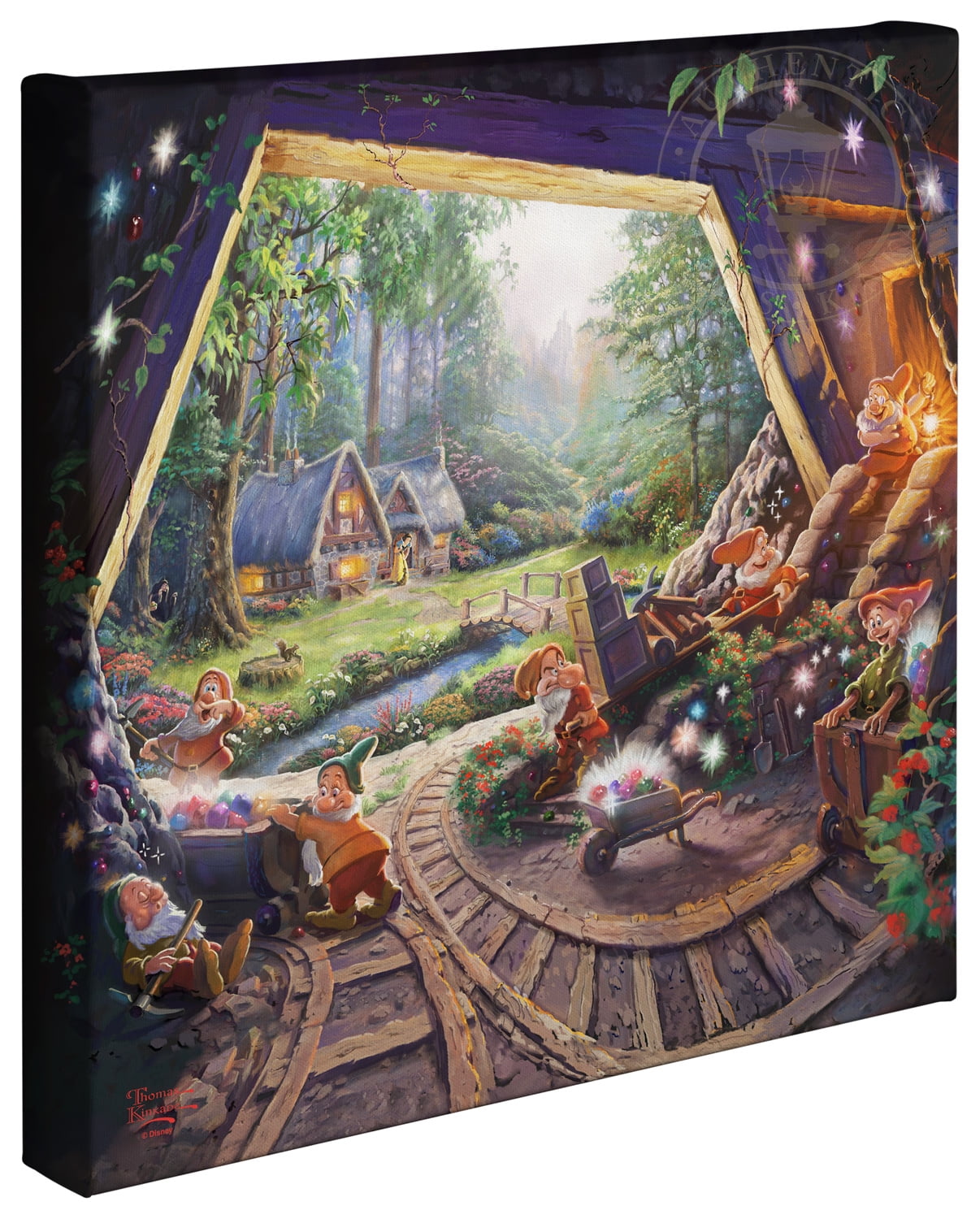 Thomas Kinkade Studios Snow White & the Seven Dwarfs 18 x 27 S/N Rustic Frame 