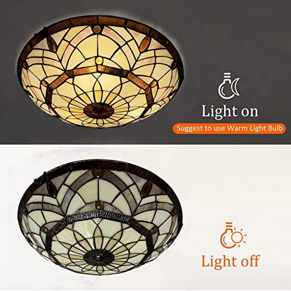 Tiffany Ceiling Lights, Stained Glass Ceiling Light 3-Lights 16 Inch Tiffany Flush Mount Ceiling Light Fixture for Bedroom Dining Living Room Entryway Foyer