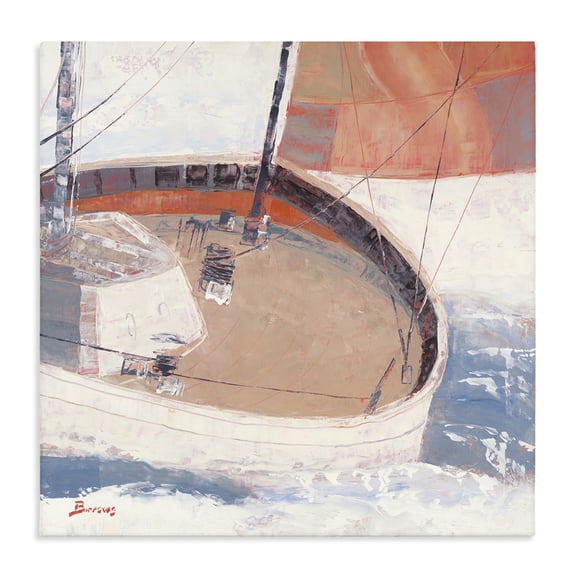 Stupell Industries Traditional Sailboat Waves Ocean Sea Pink Blue Beach Canvas Art, 17 x 17, by John Burrows
