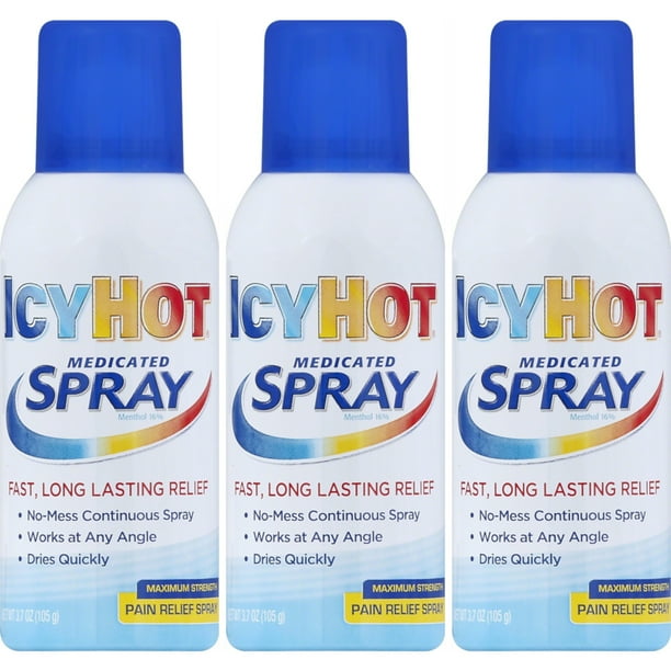 3 Pack ICY HOT Medicated Pain Relief Spray Maximum Strength 3.7 Oz