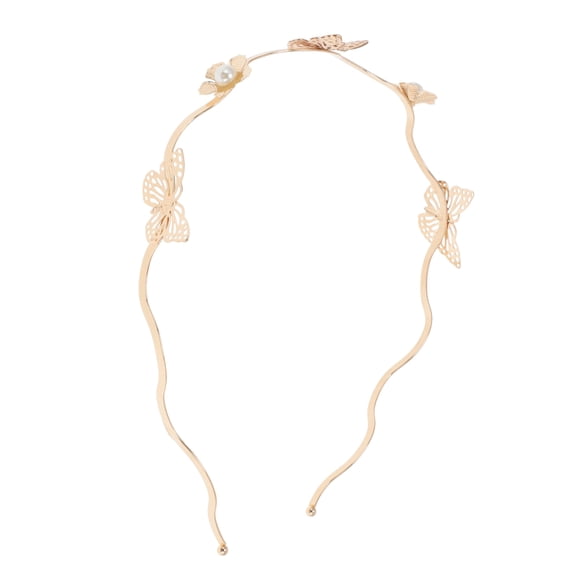 Unique Bargains 1 Pc Cute Flower Butterfly Curved Side Headbands for Women Gold Tone