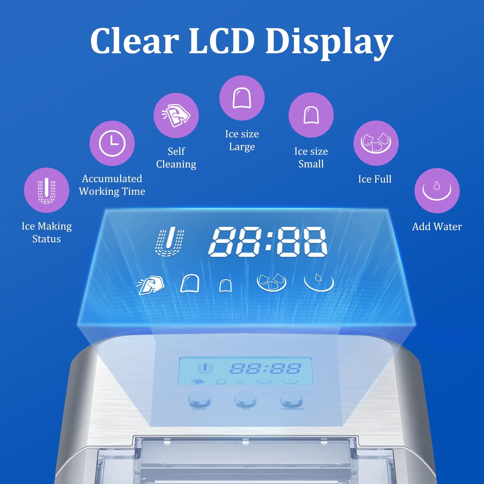 TaoTronics Ice Maker Countertop Machine 26lb/24H with LCD Display, Self-Cleaning Function and 9 Bullet Ice Cubes，2.1L Electric Ice Maker