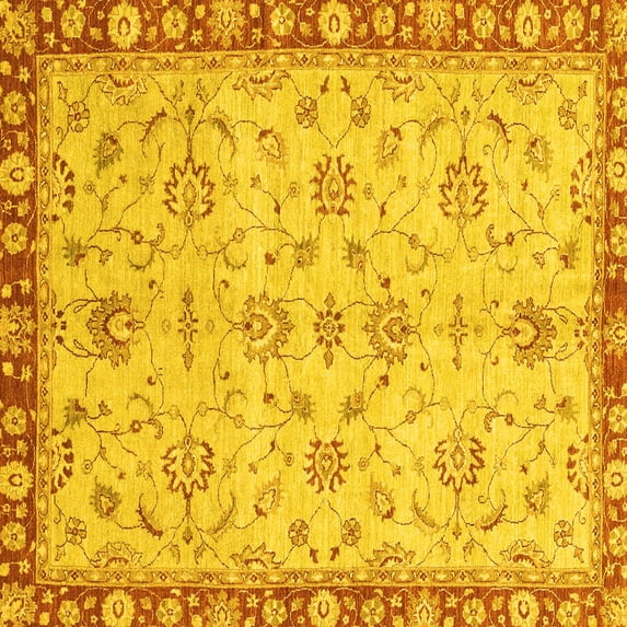 Ahgly Company Indoor Square Oriental Yellow Traditional Area Rugs, 5' Square