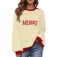thumbnail image 3 of Feancey Merry Sweatshirts for Women Striped Crewneck Pullover Tops Color Block Long Sleeve Oversized Sweatshirt Xmas Holiday Gifts Yellow 3XL, 3 of 10