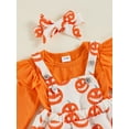 thumbnail image 6 of Suealasg 3Pcs Newborn Baby Girls Halloween Outfits Clothes Set 3 6 9 12 18 Months Infant Girls Crew Neck Long Sleeve Romper Pumpkin Print Suspender Skirt Headband Set, 6 of 7